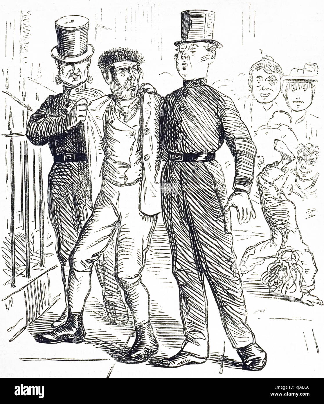 Satirical cartoon depicting English police arresting a demonstrator 1862 Stock Photo
