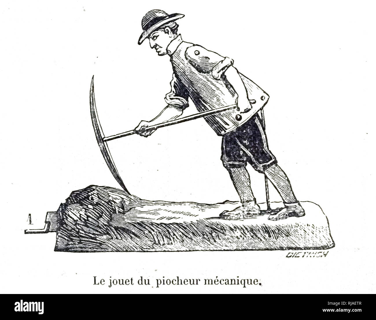 An engraving depicting "The Digger" a mechanical toy which was moved by
