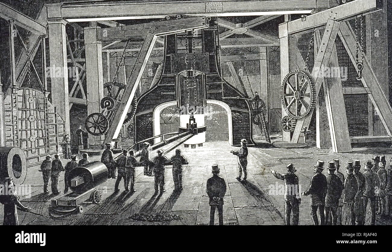 An engraving depicting James Nasmyth's Steam Hammer at the Royal Gun