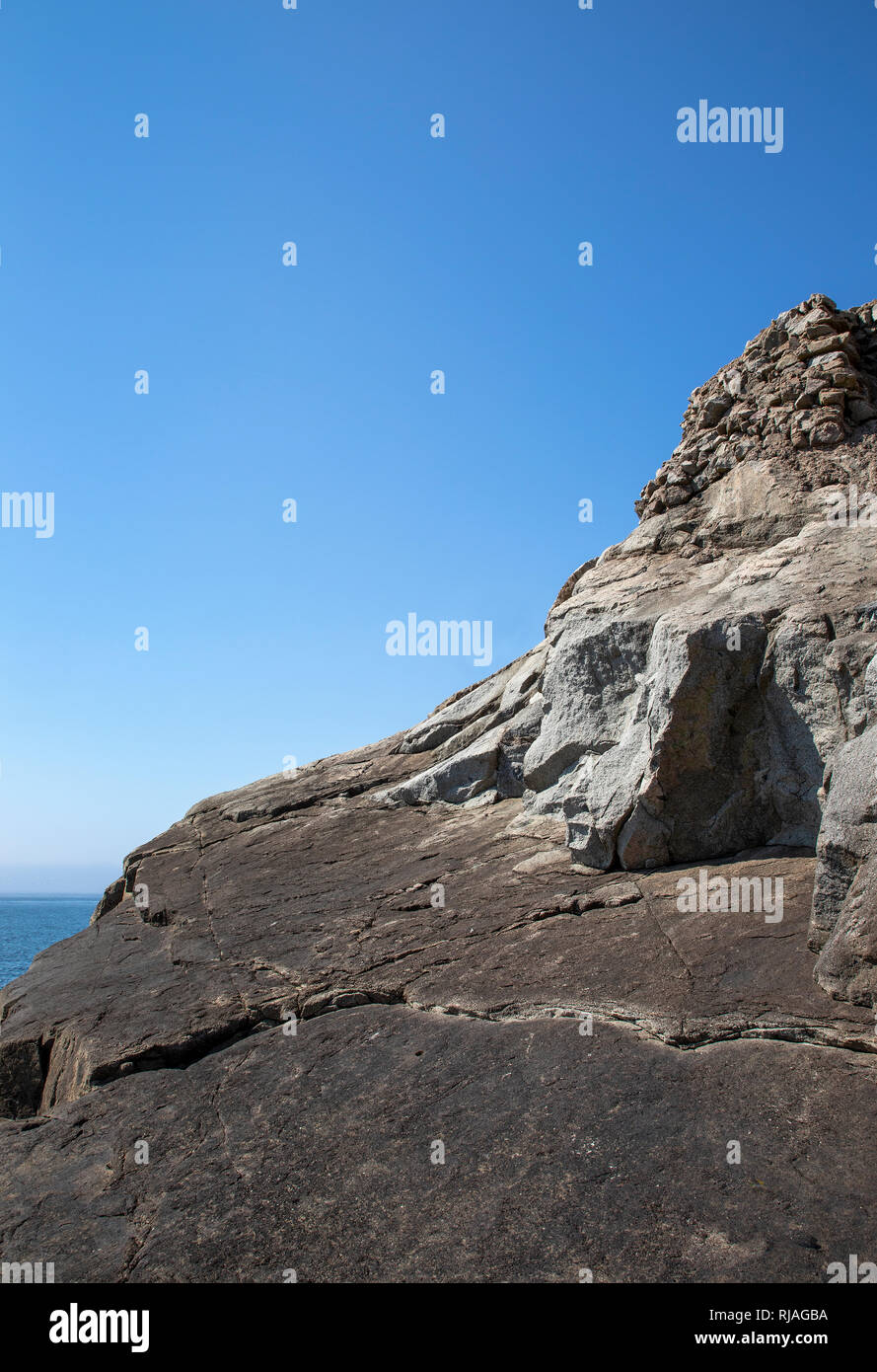 The climb at Bibette Head to the top of the Biberkopf german gun emplacement, on Alderney, channel islands. Stock Photo