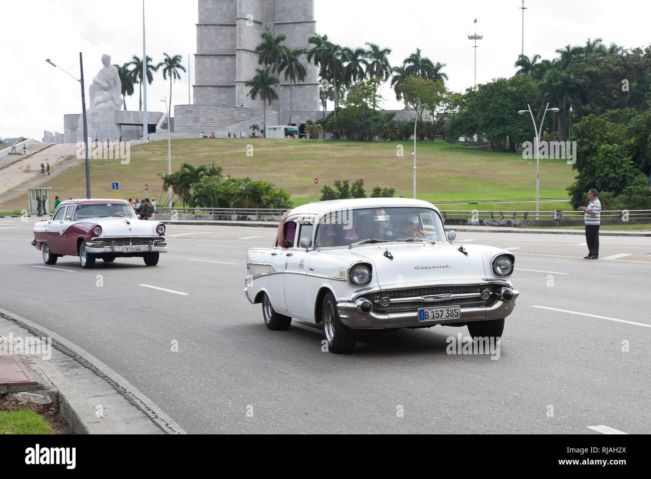 Classic American cars in Plaza of the Revolution cuba Stock Photo