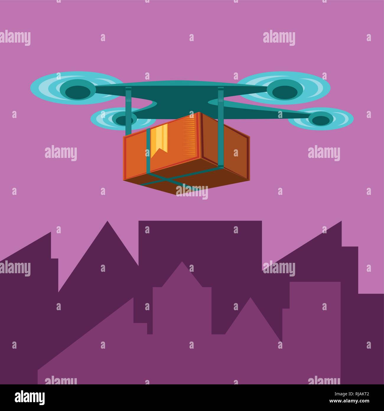 drone technology with box carton in cityscape vector illustration ...