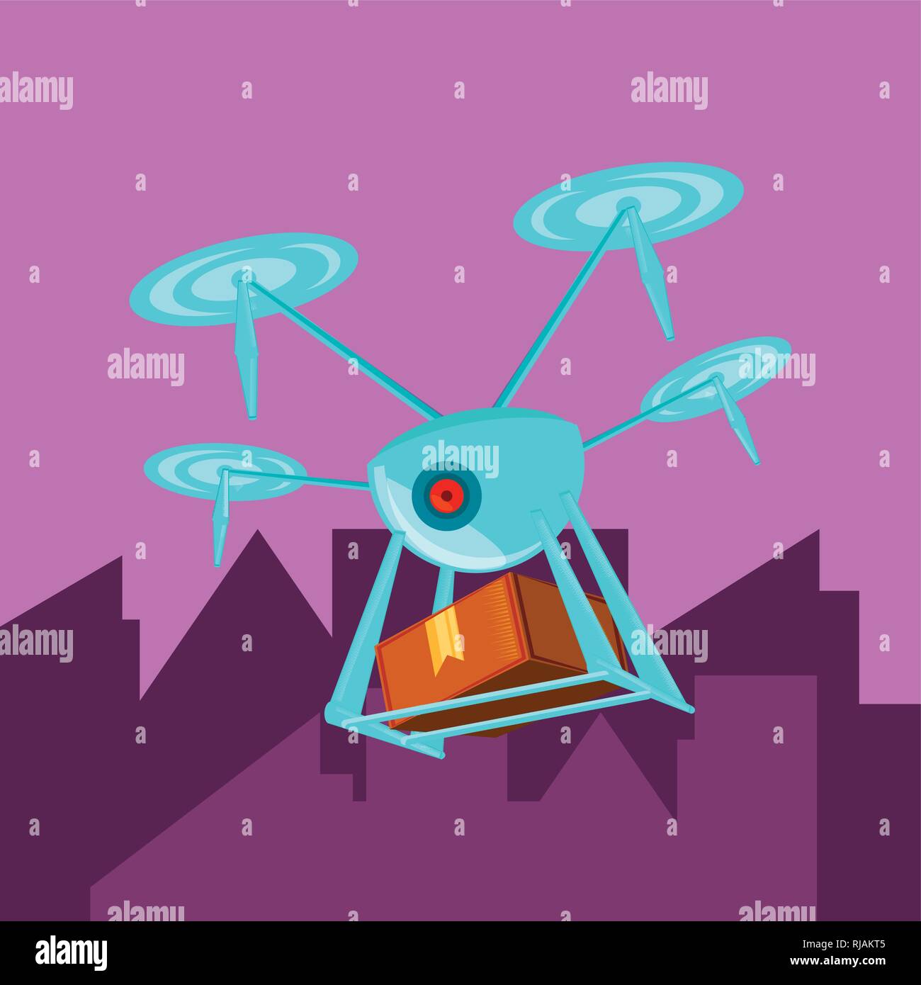 drone technology with box carton in cityscape vector illustration ...