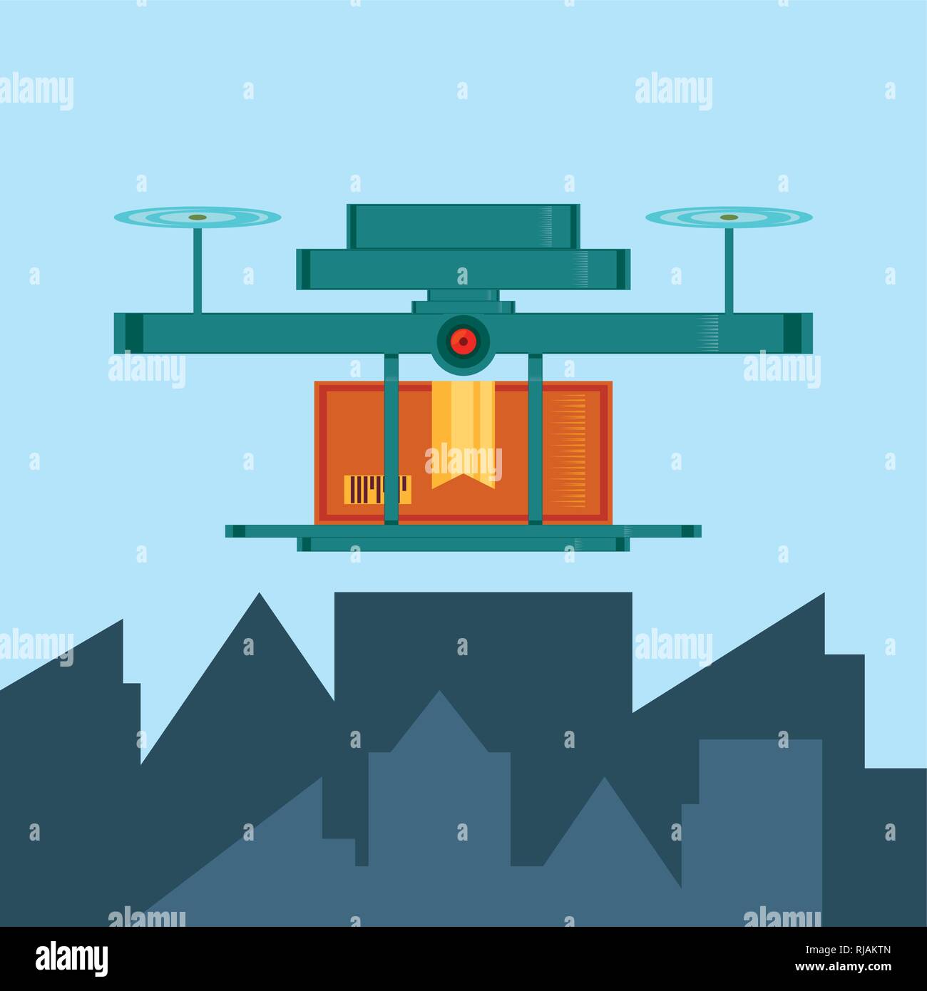 drone technology with box carton in cityscape vector illustration ...