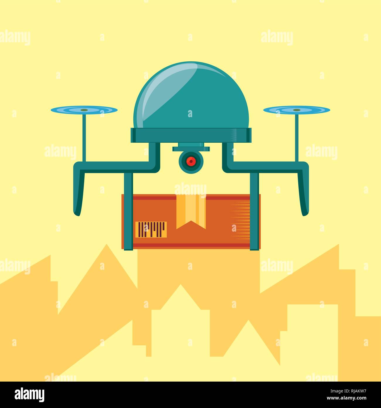 drone technology with box carton in cityscape vector illustration ...