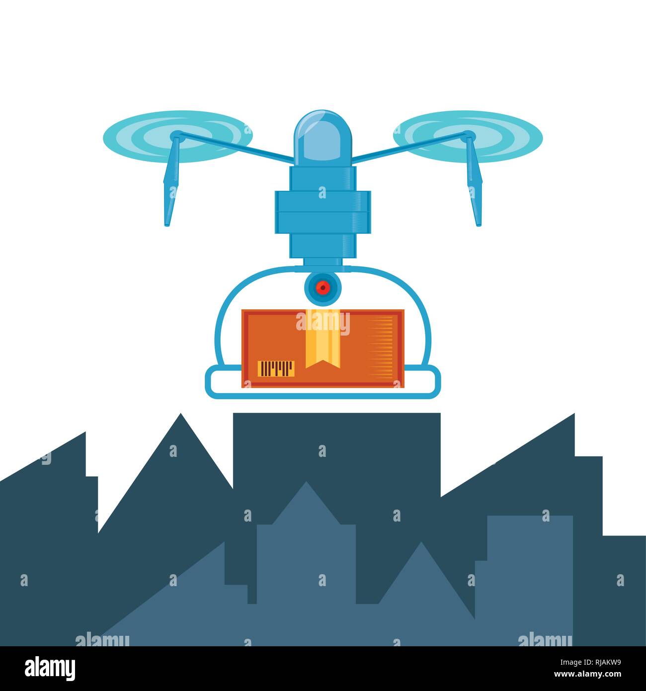drone technology with box carton in cityscape vector illustration ...