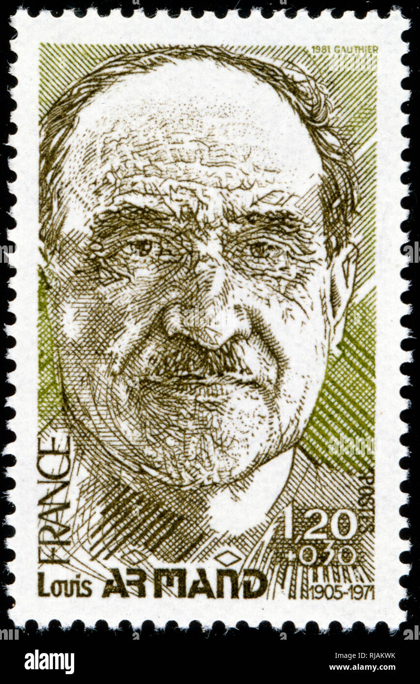 French postage stamp commemorating Louis Armand (17 January 1905 - 30 August 1971) French engineer who managed several public companies, and had a significant role during World War II as an officer in the Resistance. He was the first chair of Euratom and was elected to the Academie Francaise in 1963. Stock Photo