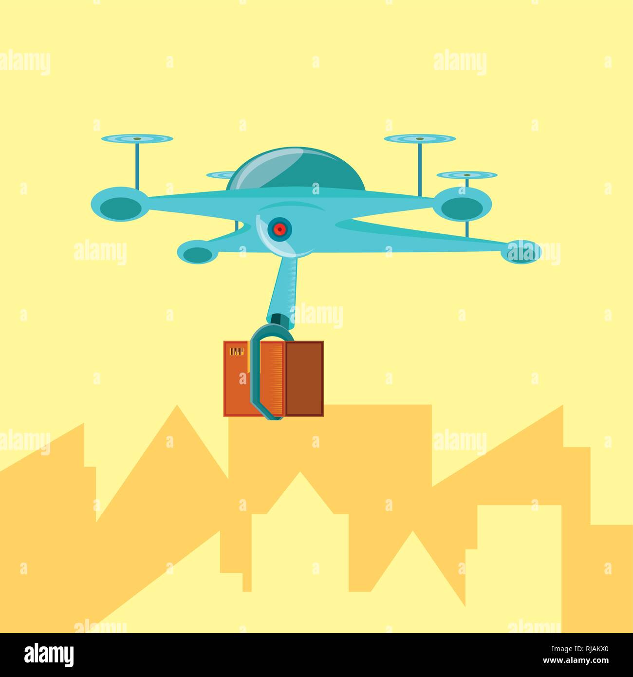 drone technology with box carton in cityscape vector illustration ...