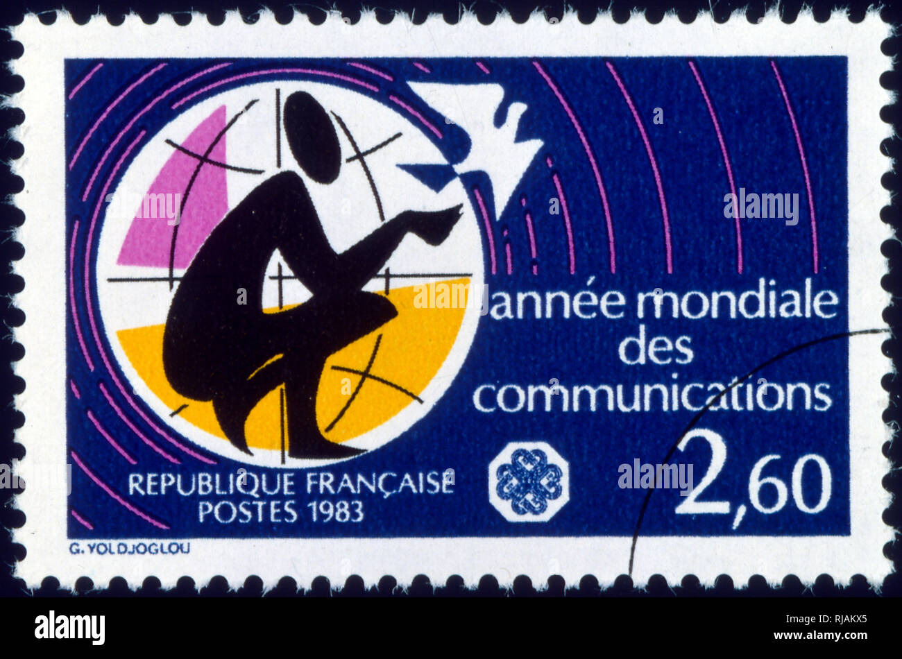 French postage stamp celebrating the World Year of Communications; 1983 Stock Photo