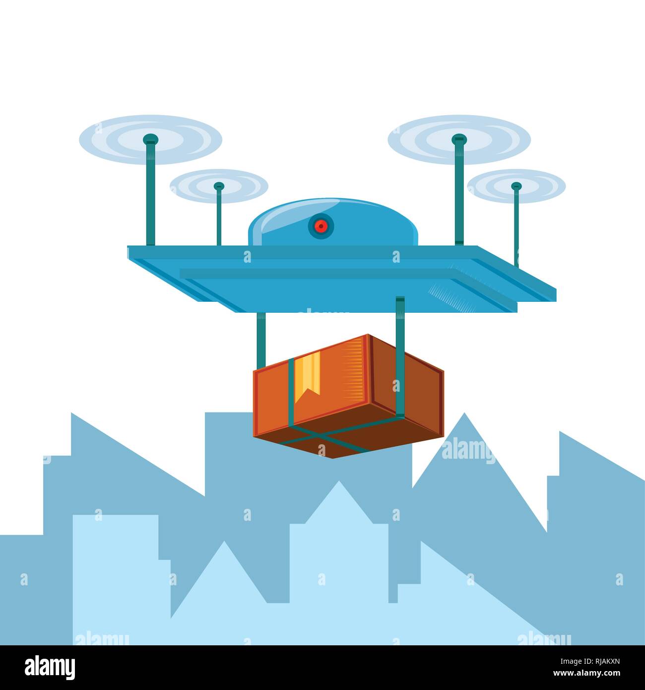 drone technology with box carton in cityscape vector illustration ...