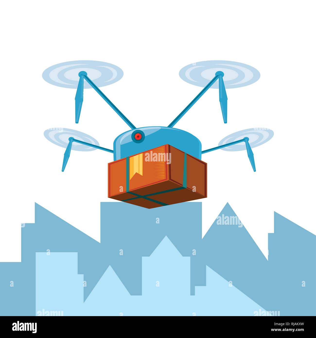 drone technology with box carton in cityscape vector illustration ...