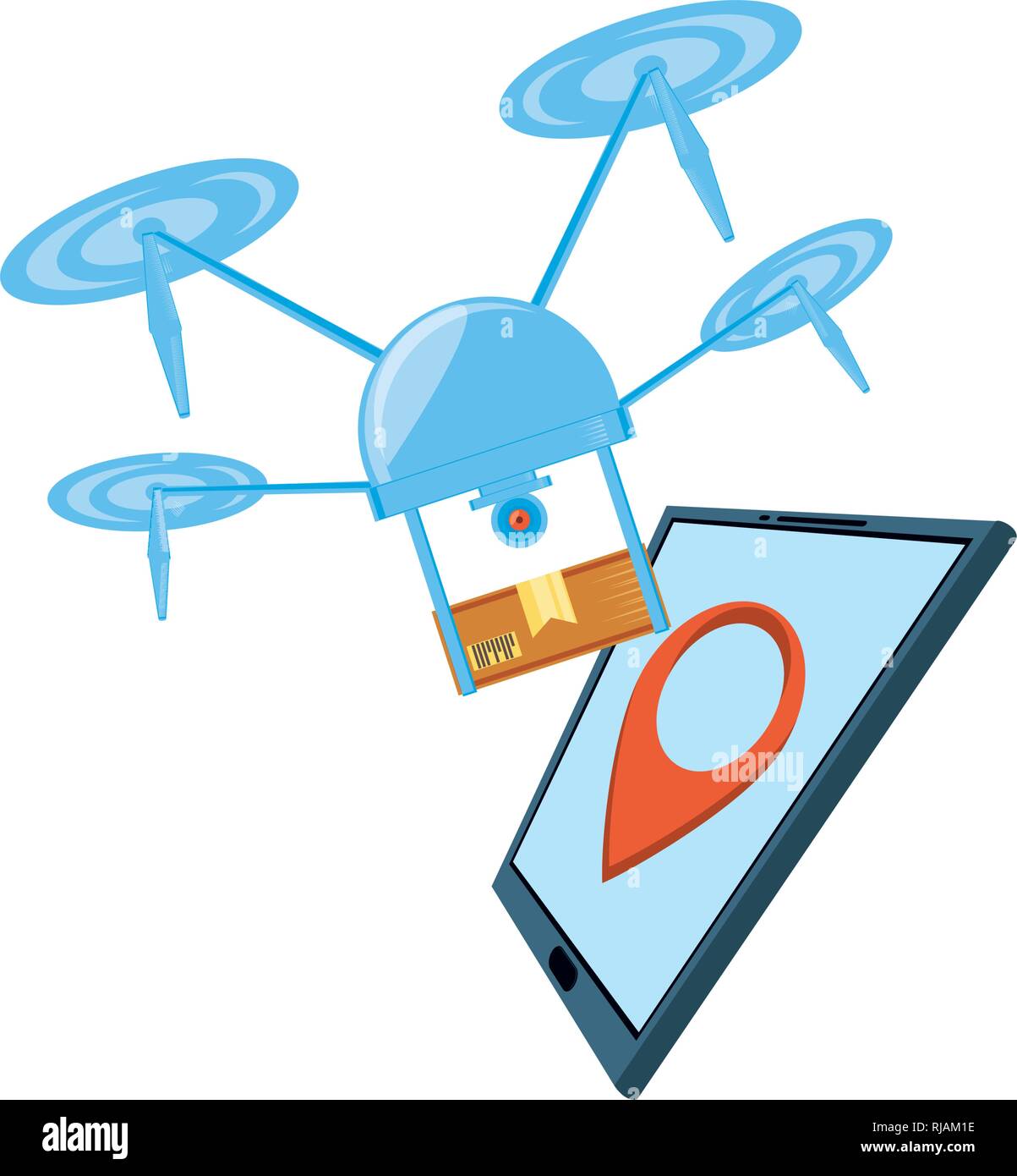drone technology with box carton and tablet vector illustration design ...