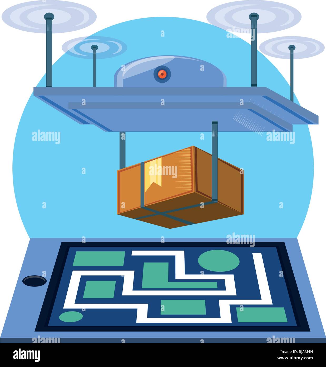 drone technology with box carton and paper map vector illustration ...