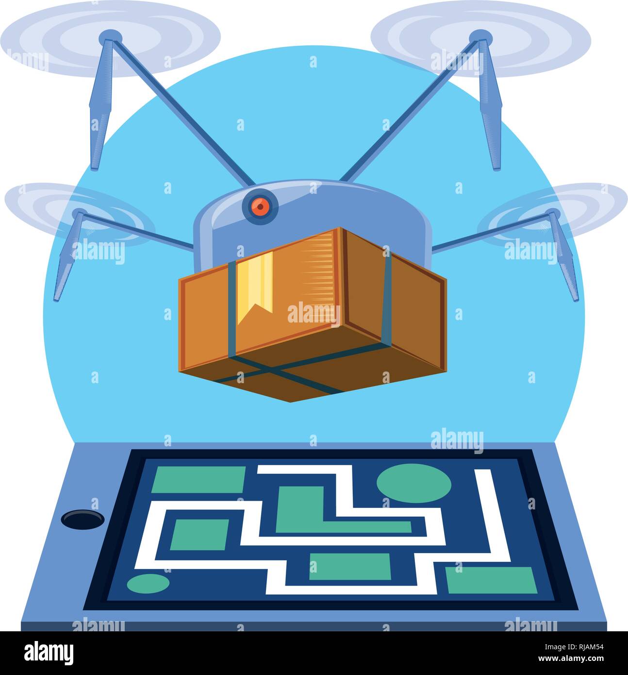 drone technology with box carton and paper map vector illustration ...