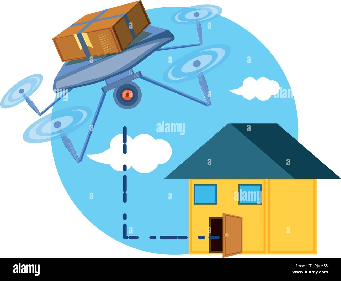 drone technology with box carton and house vector illustration design ...