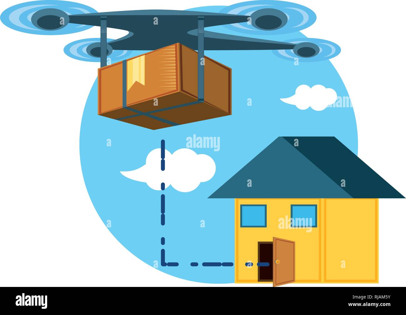 drone technology with box carton and house vector illustration design ...