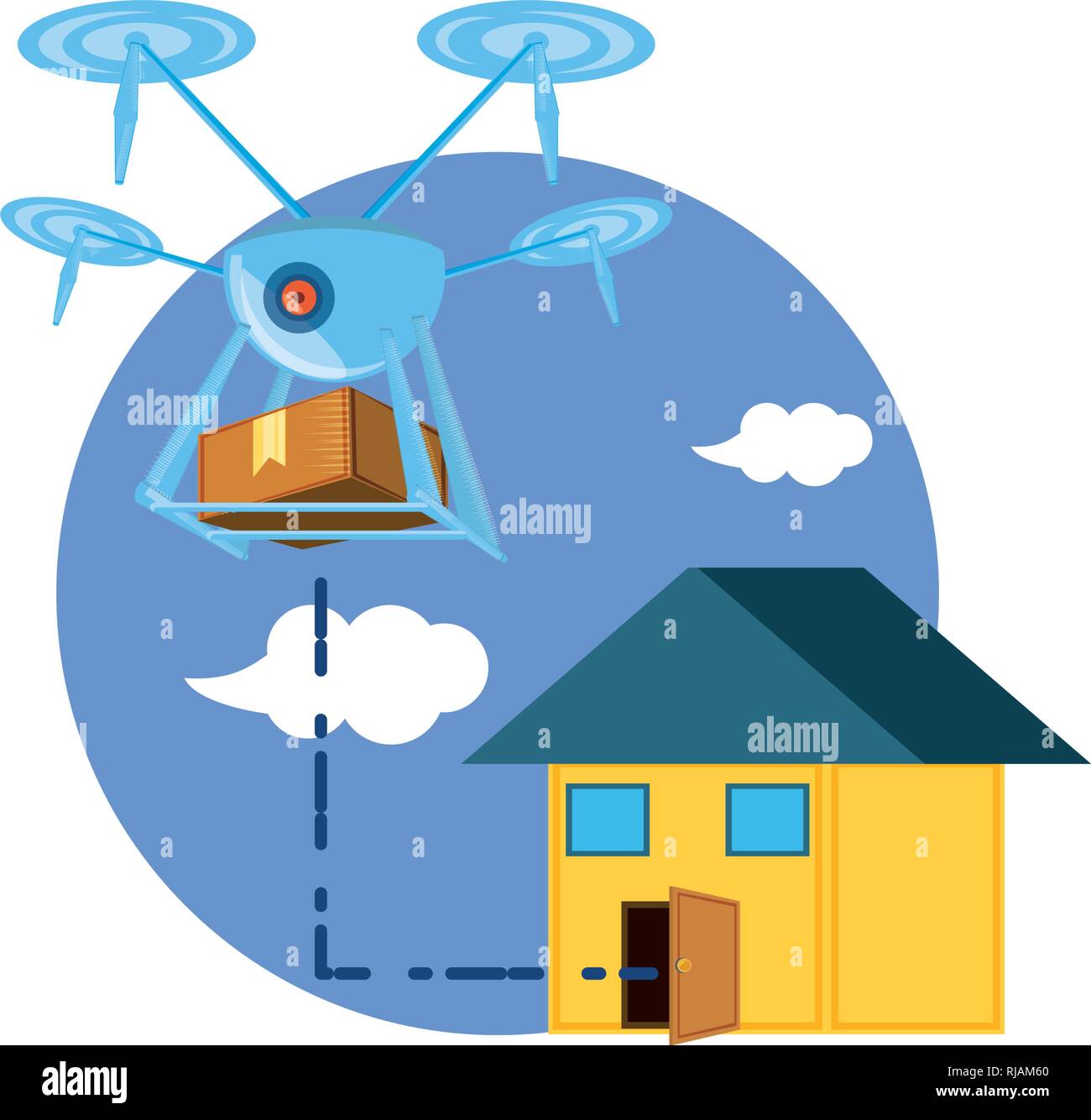 drone technology with box carton and house vector illustration design ...