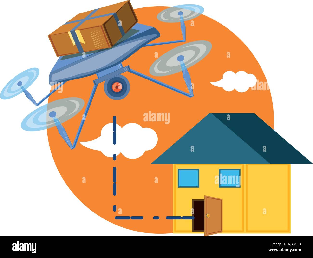 drone technology with box carton and house vector illustration design ...