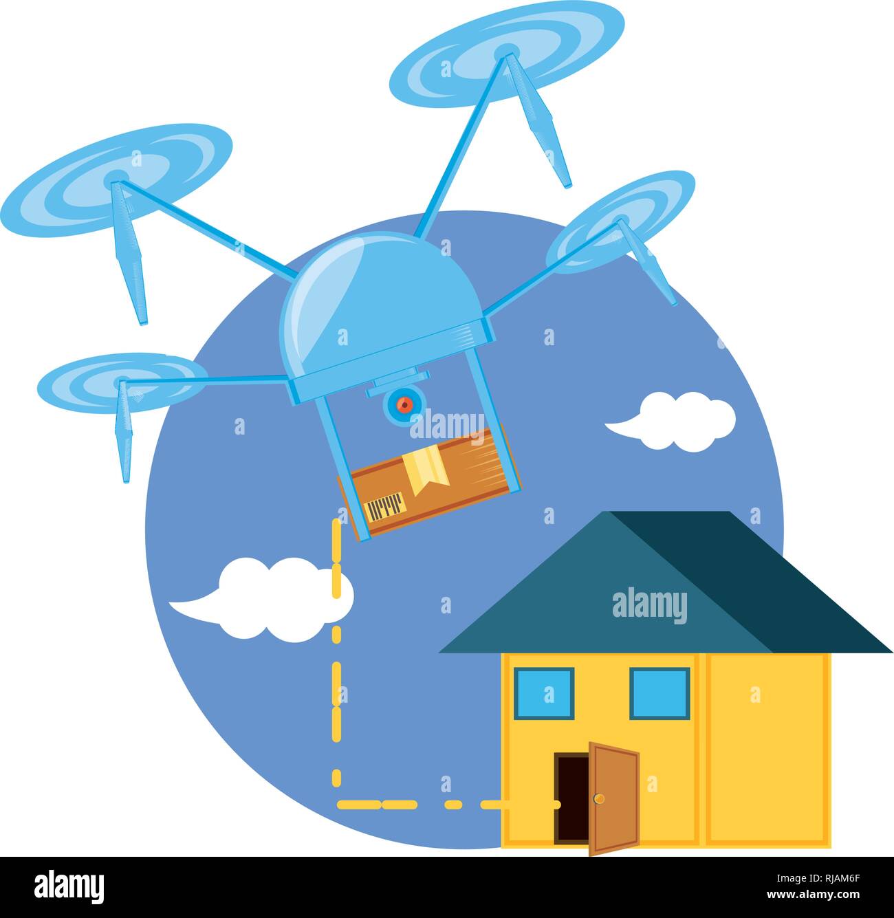 drone technology with box carton and house vector illustration design ...