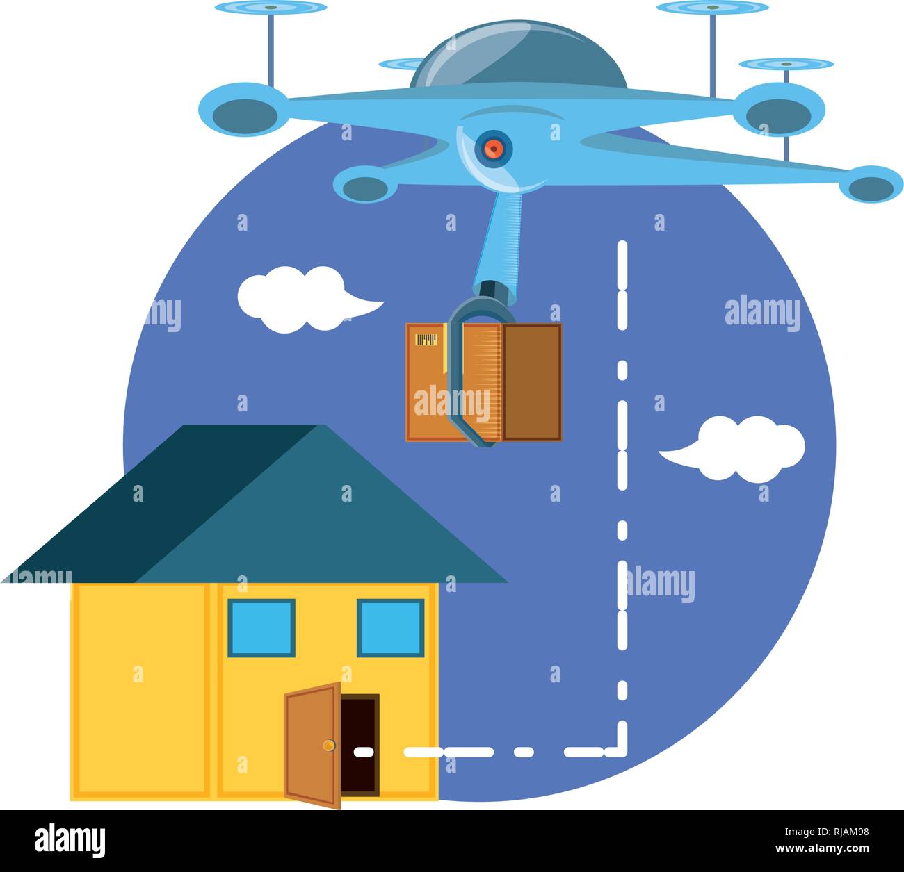 drone technology with box carton and house vector illustration design ...