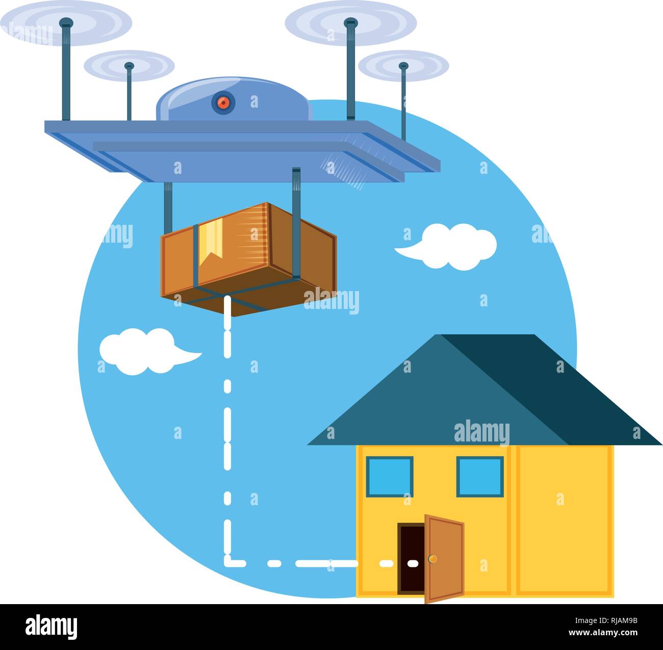 drone technology with box carton and house vector illustration design ...