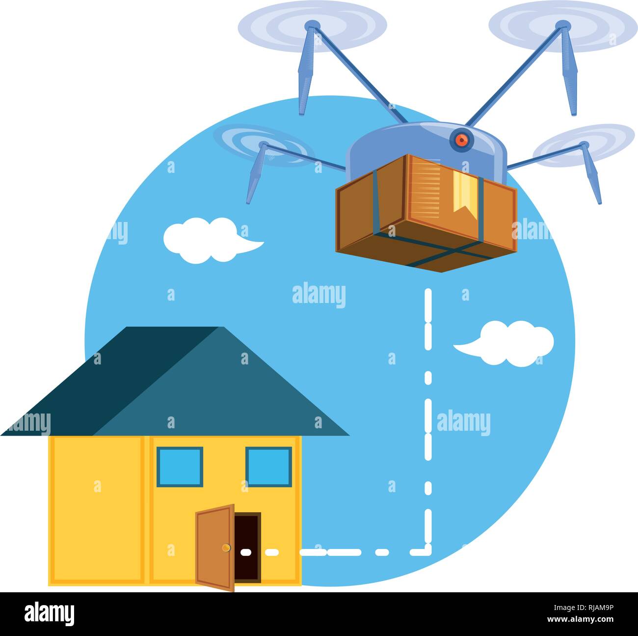 drone technology with box carton and house vector illustration design ...