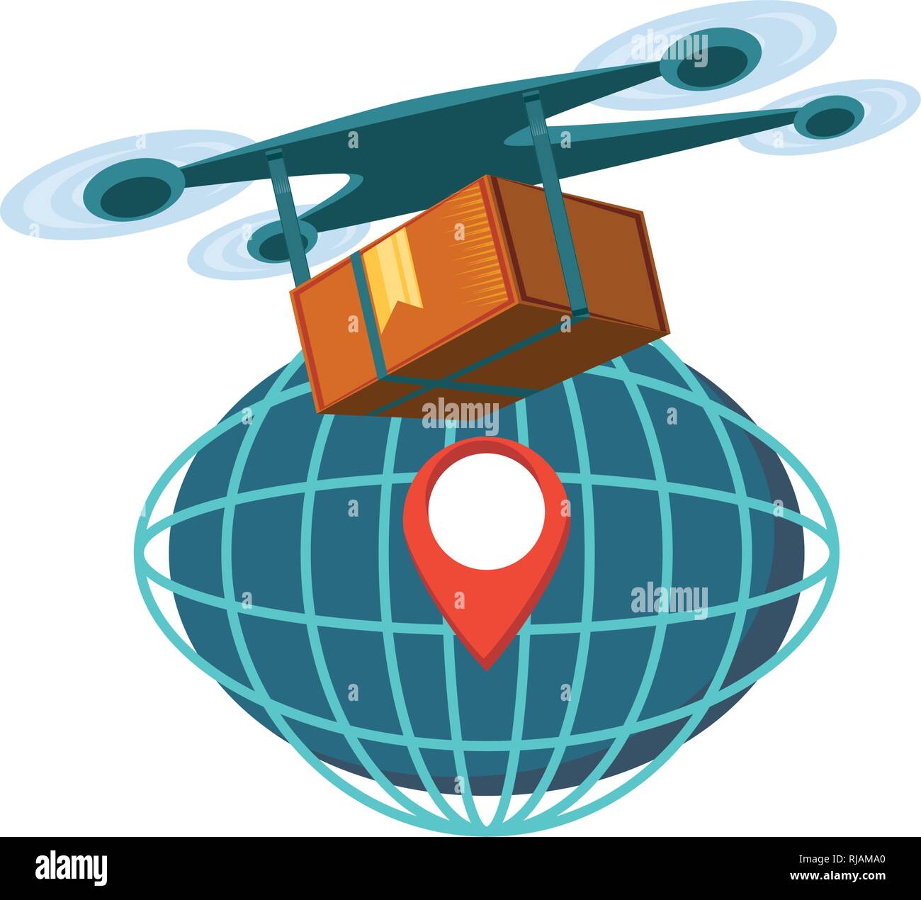 drone technology with box carton and sphere planet vector illustration ...