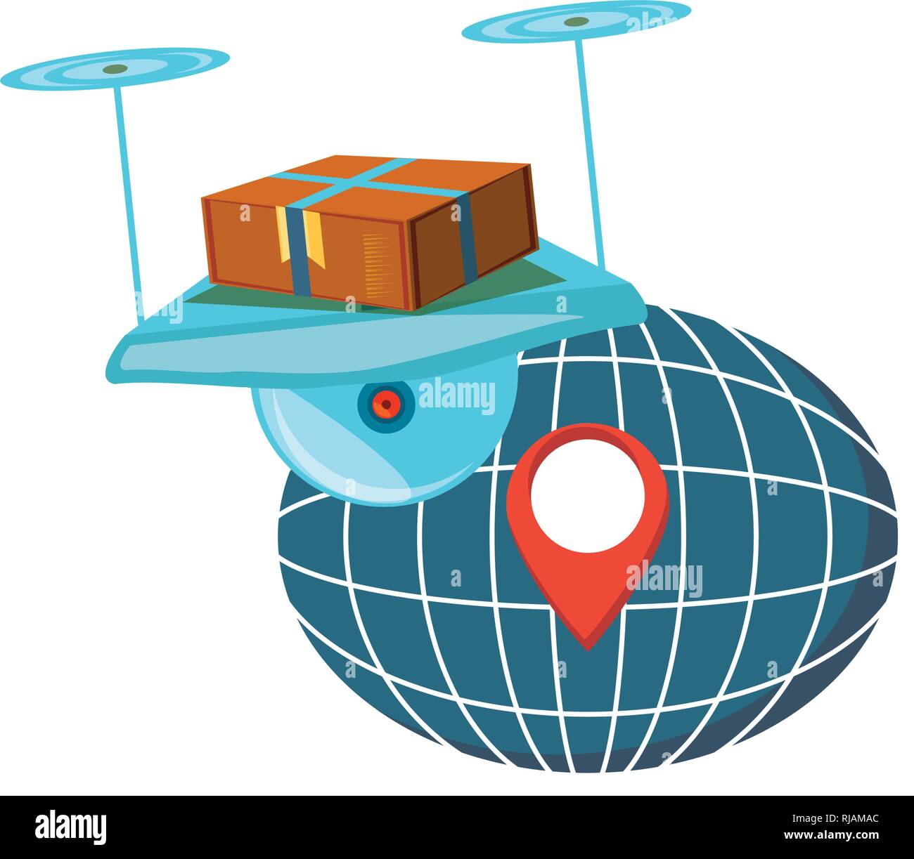 drone technology with box carton and sphere planet vector illustration ...