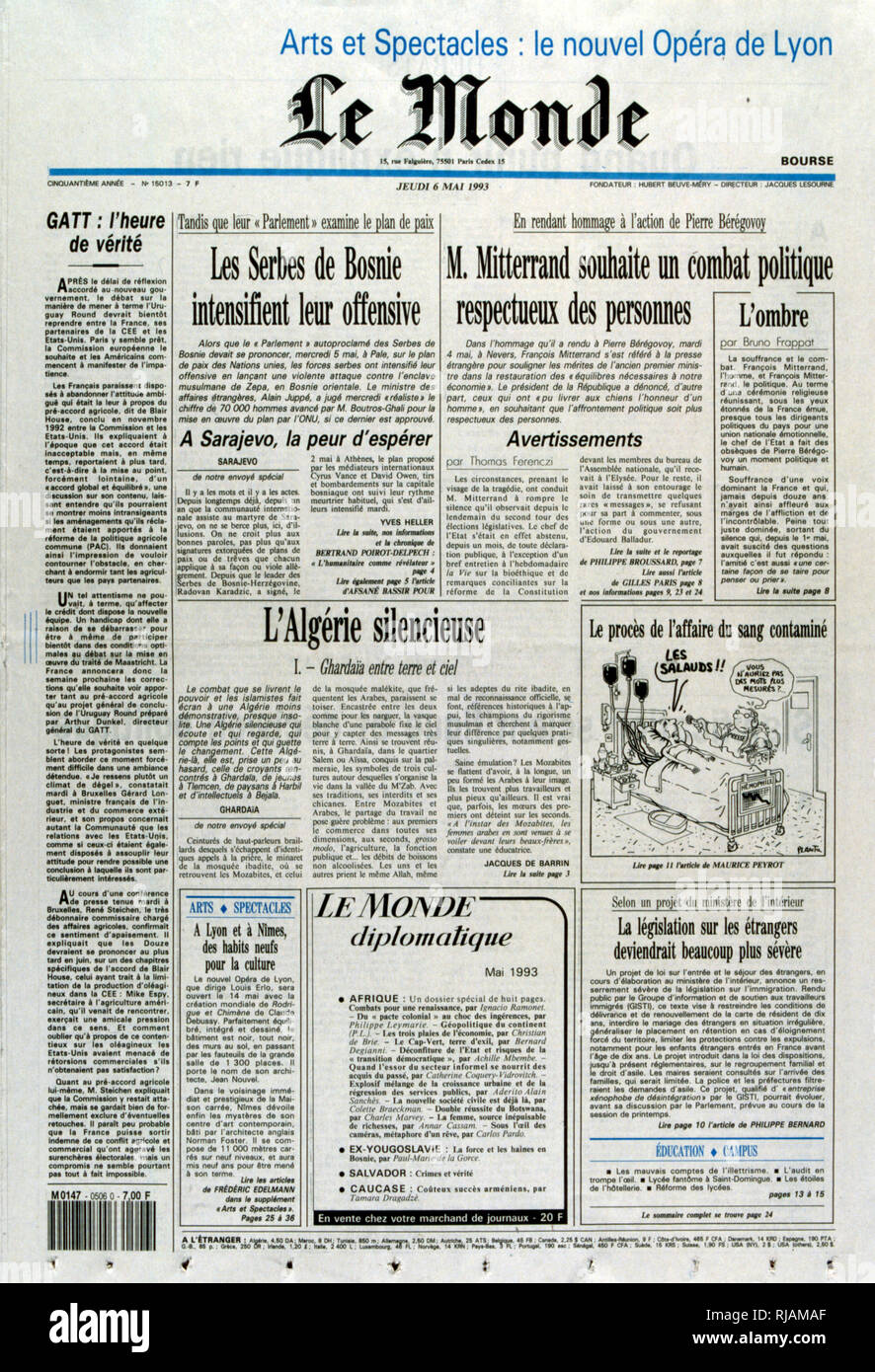 Front Page Of The French Newspaper Le Monde After The Funeral Of Pierre Beregovoy May 1993 Pierre Eugene Beregovoy 1925 1 May 1993 Was A French Politician Who Served As Prime