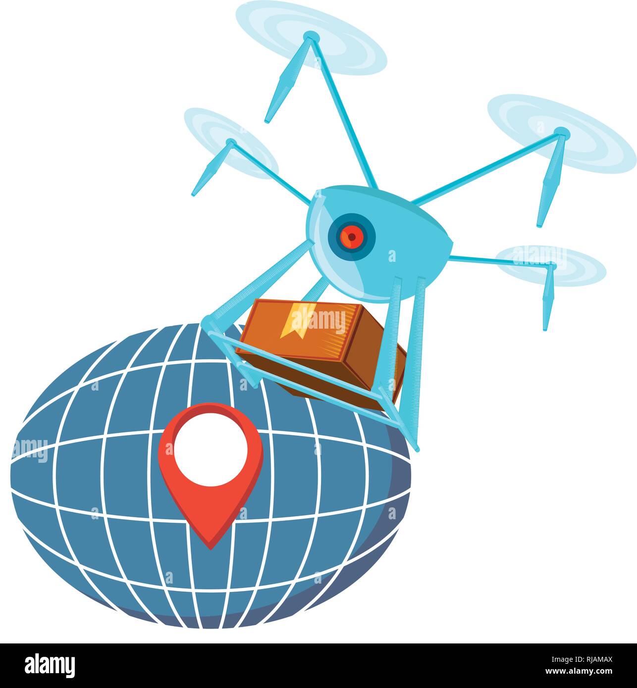 drone technology with box carton and sphere planet vector illustration ...