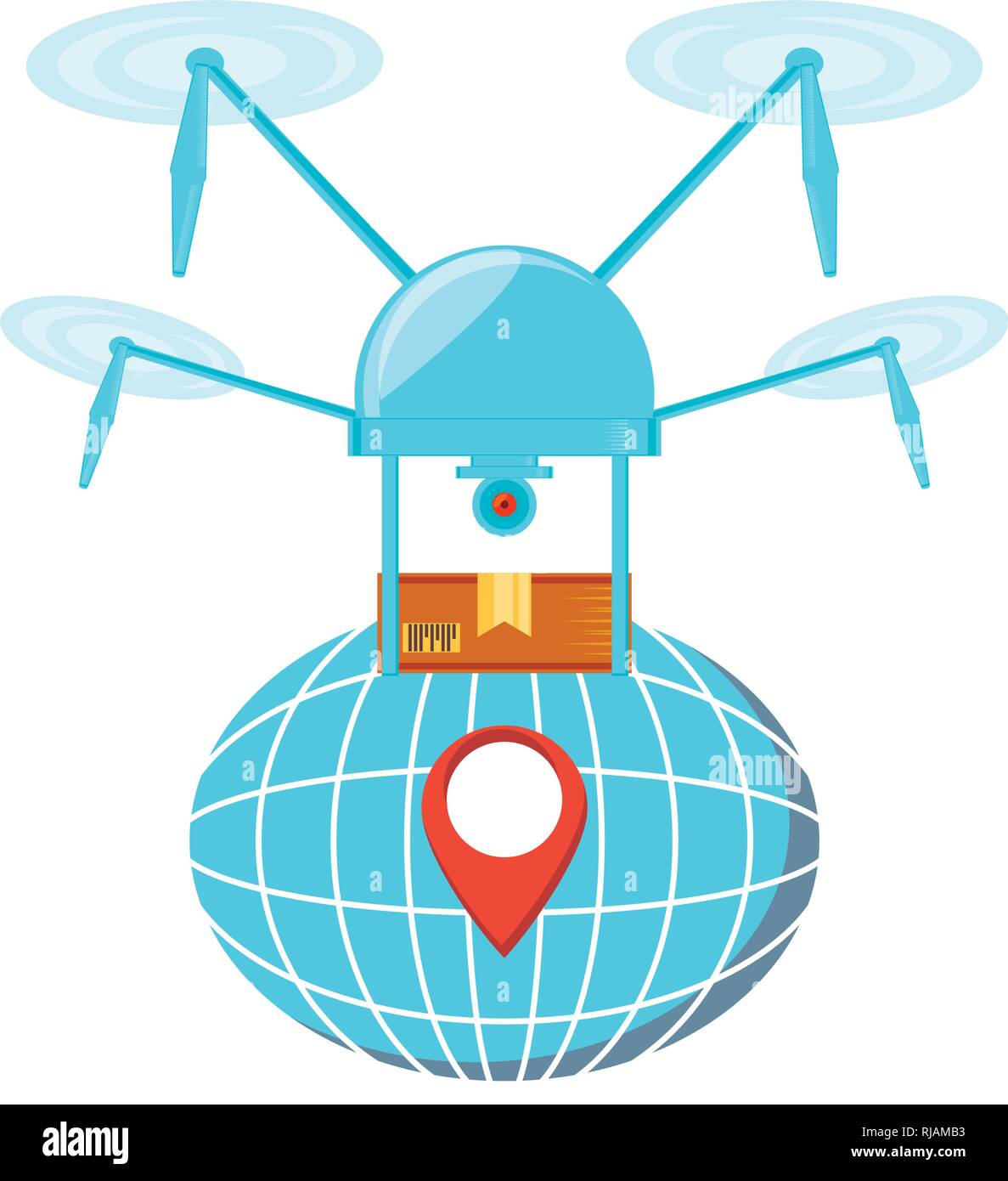drone technology with box carton and sphere planet vector illustration ...