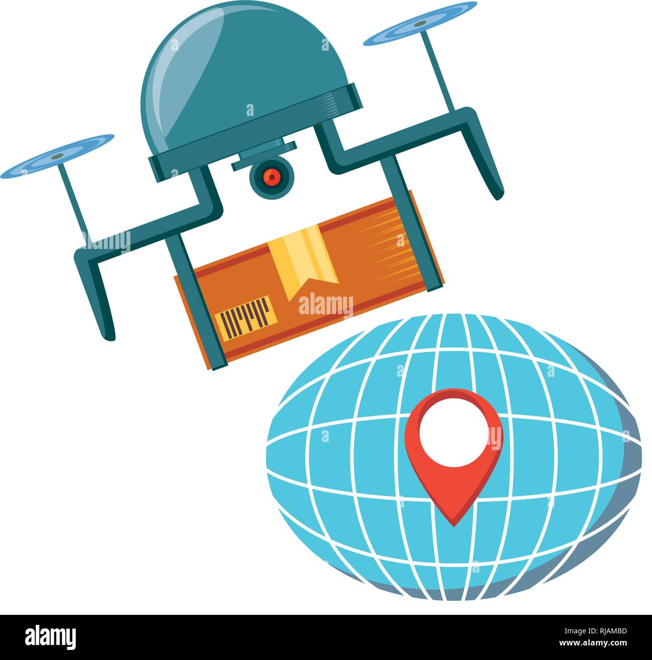 drone technology with box carton and sphere planet vector illustration ...
