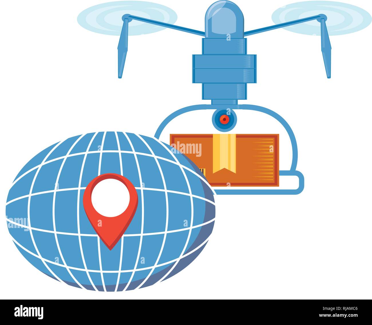 drone technology with box carton and sphere planet vector illustration ...