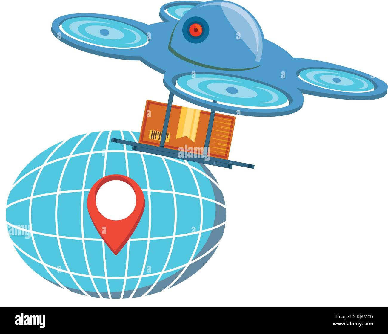 drone technology with box carton and sphere planet vector illustration ...