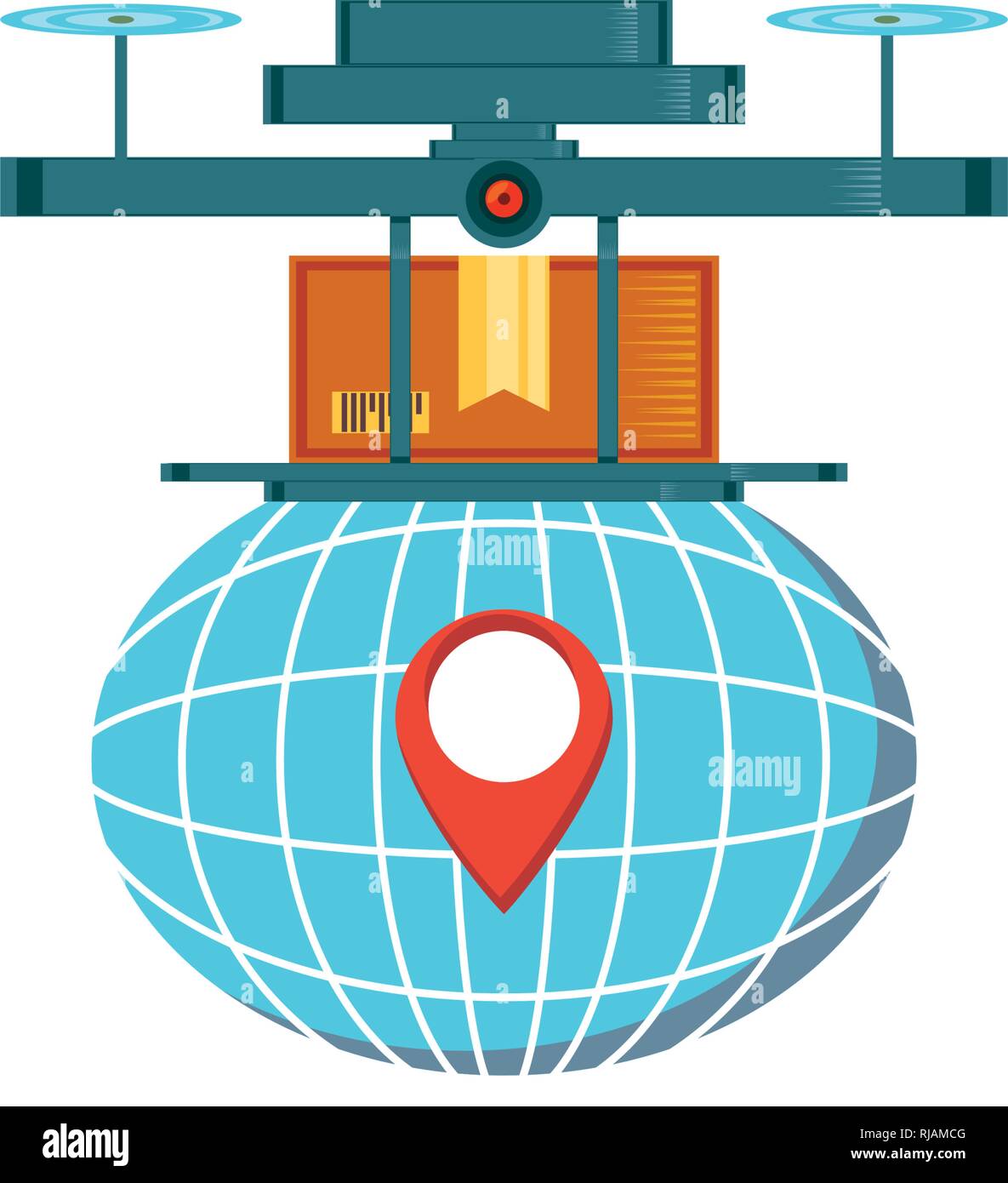 drone technology with box carton and sphere planet vector illustration ...
