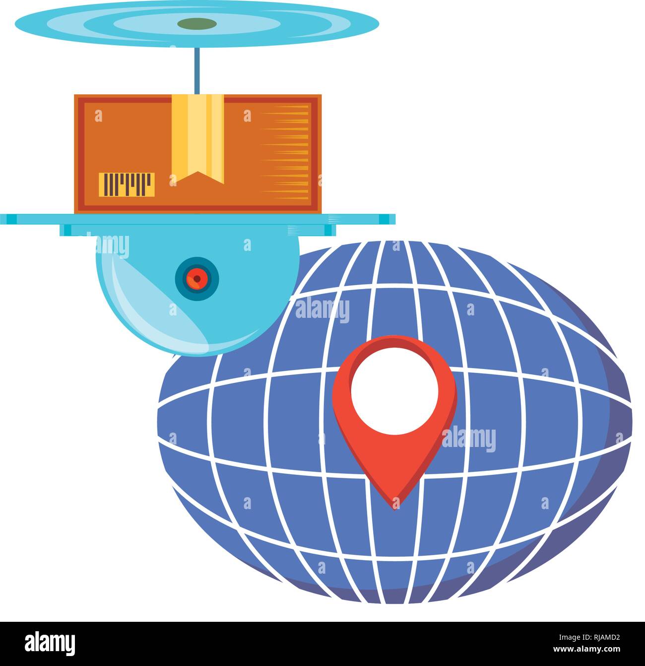 drone technology with box carton and sphere planet vector illustration ...