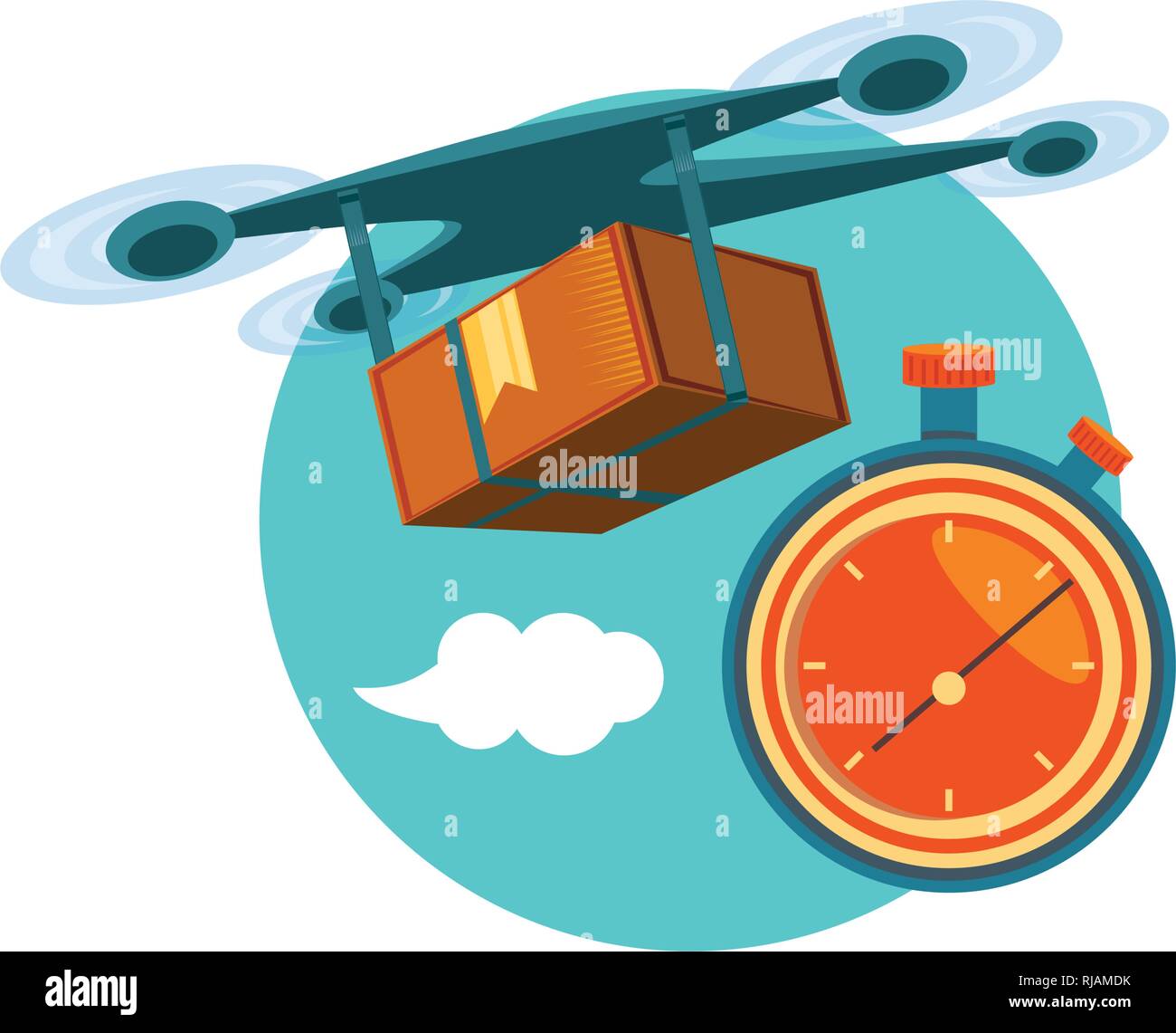 drone technology with box carton and chronometer vector illustration ...