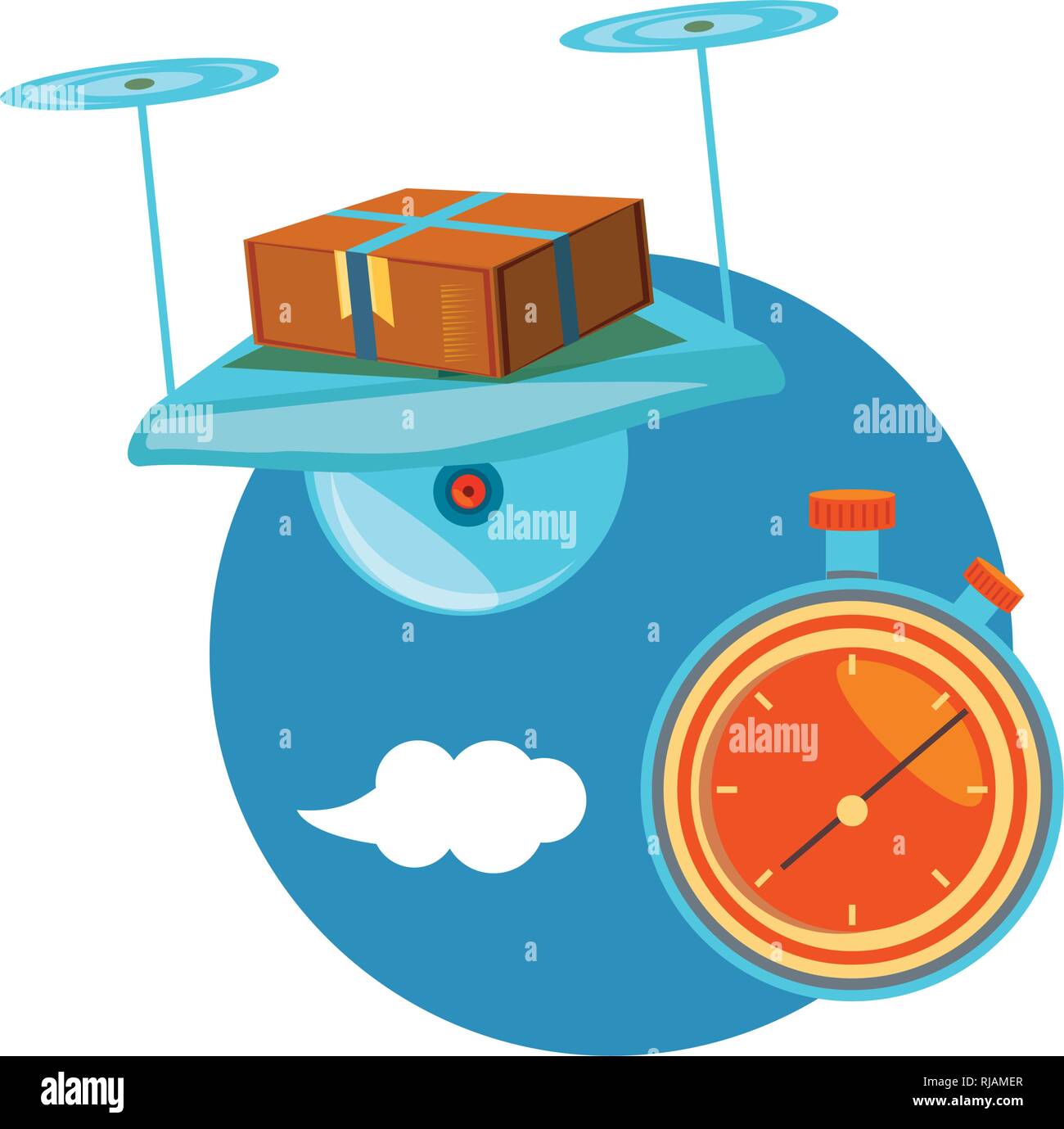 drone technology with box carton and chronometer vector illustration ...