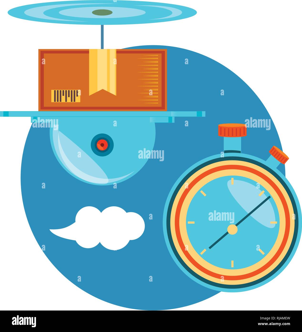 drone technology with box carton and chronometer vector illustration ...