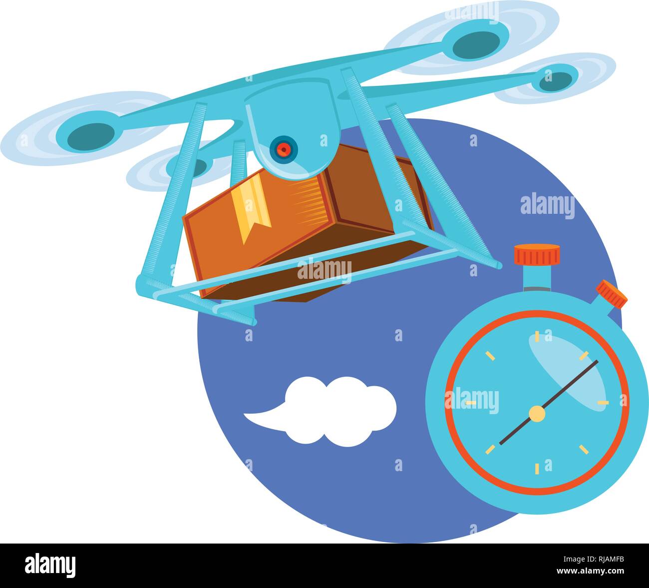 drone technology with box carton and chronometer vector illustration ...