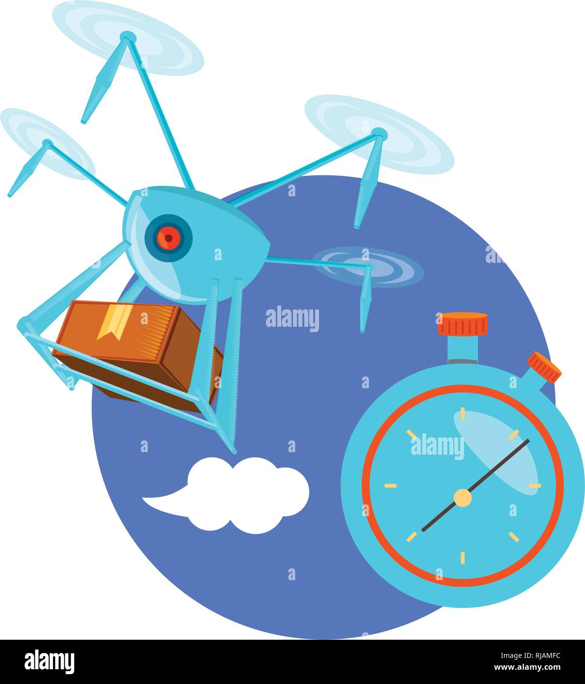 drone technology with box carton and chronometer vector illustration ...
