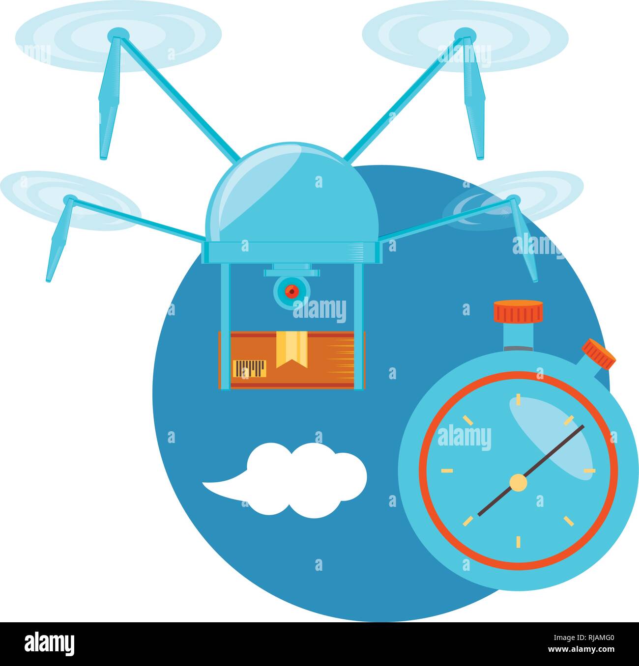 drone technology with box carton and chronometer vector illustration ...