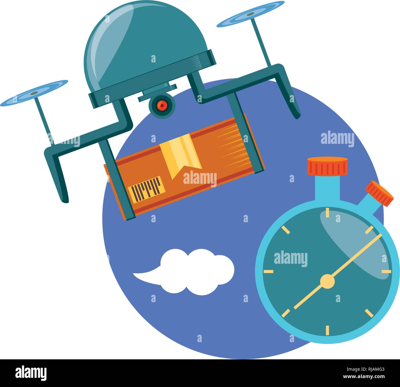 drone technology with box carton and chronometer vector illustration ...