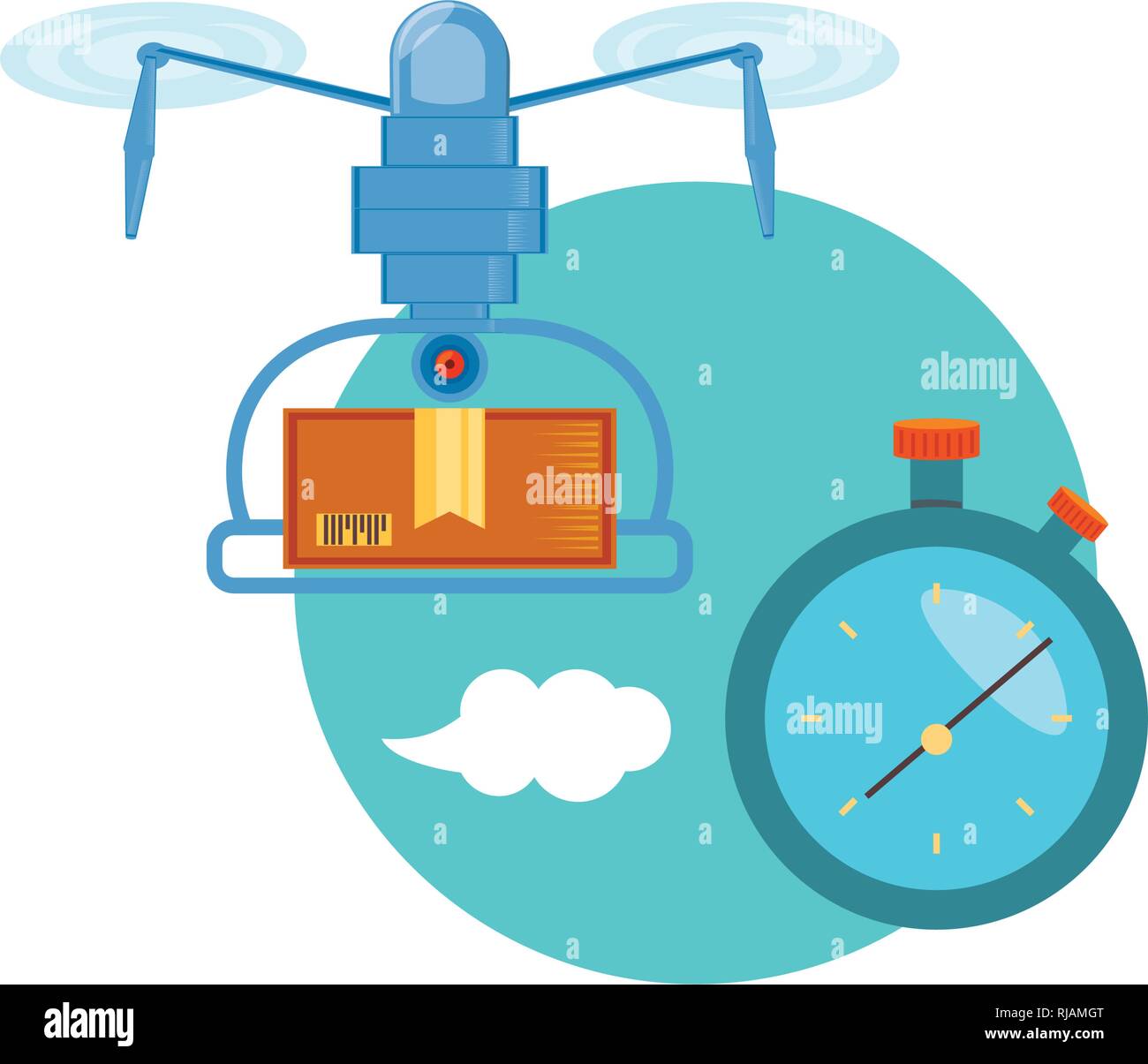 drone technology with box carton and chronometer vector illustration ...