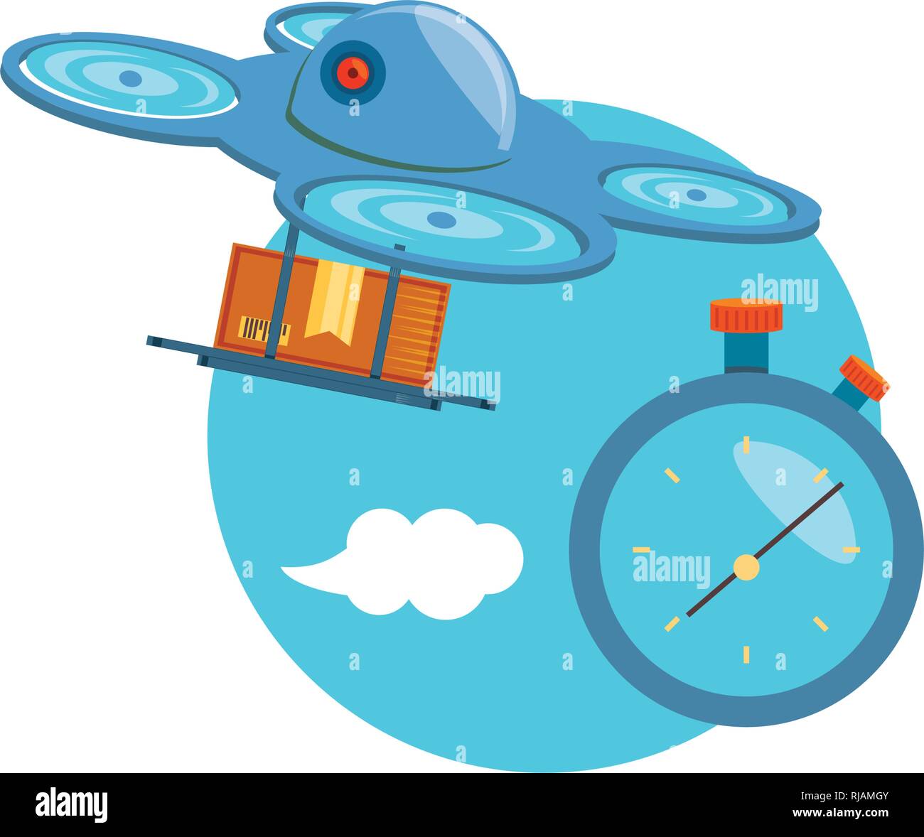 drone technology with box carton and chronometer vector illustration ...