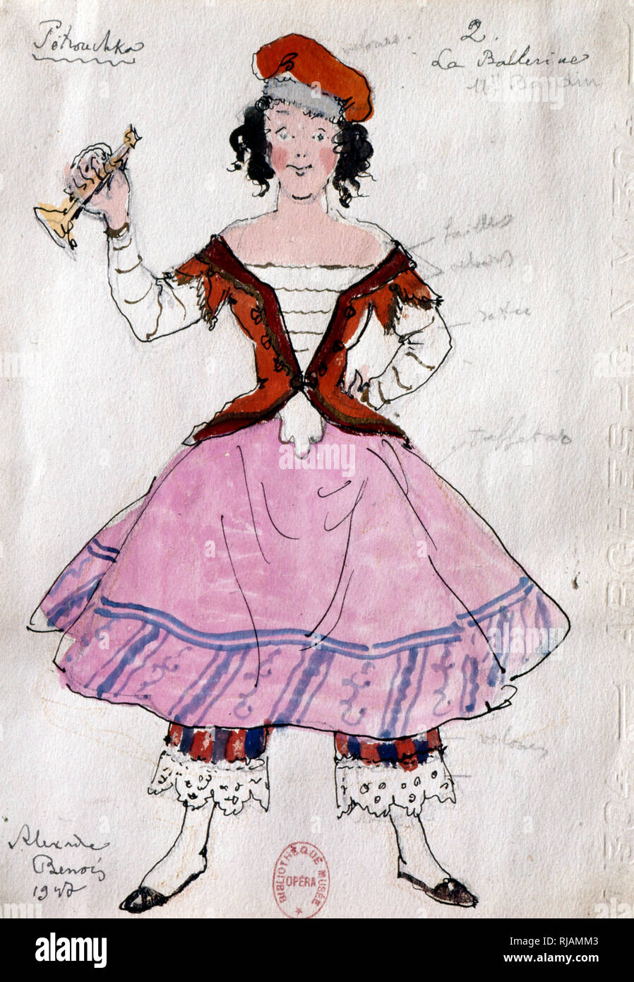 Costume design by Benois, for the Russian Ballet 'Petrushka' 1910-11. The  Ballet was composed by Igor Stravinsky. Michel Fokine choreographed the  ballet; Benois designed the sets and costumes. Petrushka was first performed