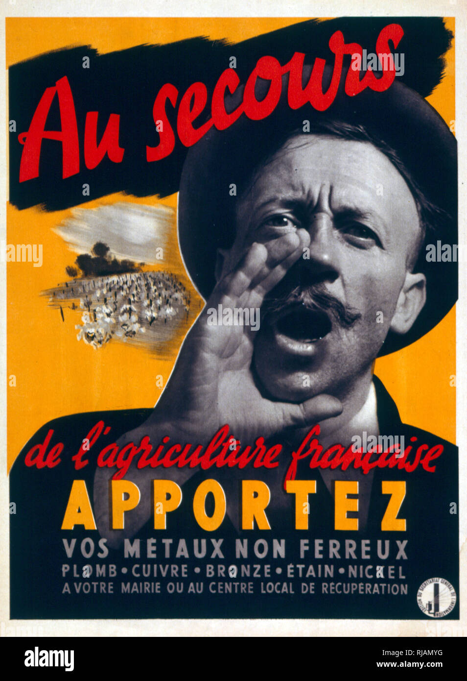Propaganda poster for the French Vichy region calling on citizens to sacrifice metal objects for national benefit during World war two 1941 Stock Photo