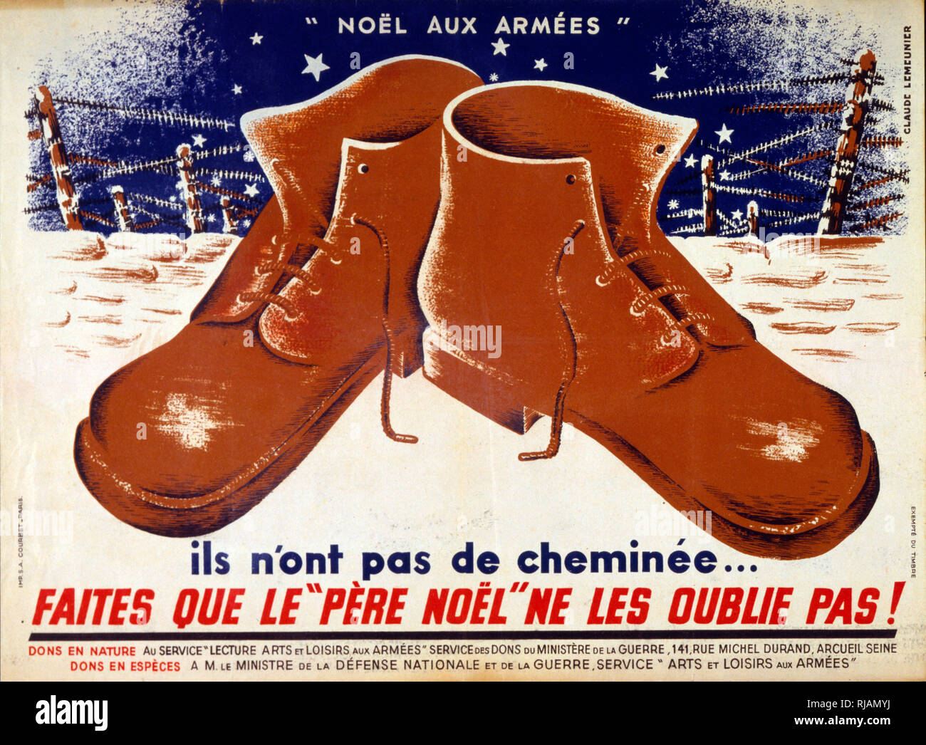 Propaganda poster for the French Vichy region calling on citizens to sacrifice for the soldiers at the front during Christmas 1941 Stock Photo