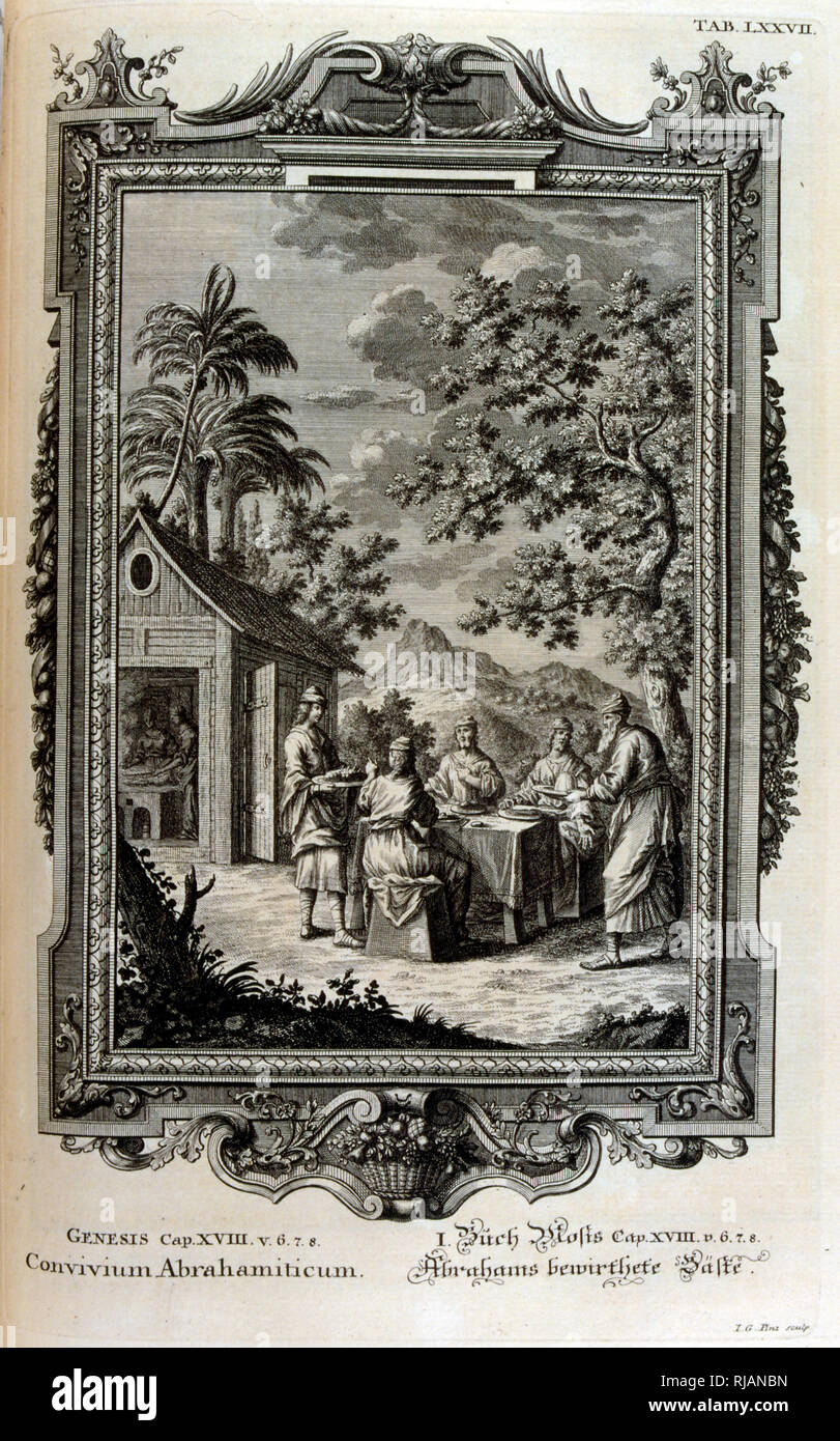 Abraham visited by angels. From Physique sacree, ou Histoire-naturelle de la Bible, 1732-1737, by Johann Jakob Scheuchzer (1672 - 1733), a Swiss scholar born at Zurich Stock Photo