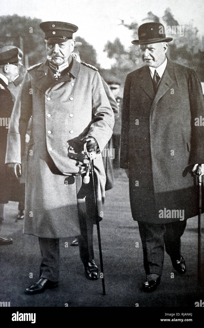 Photograph of Paul Von Hindenburg and Theodor Lewaldat meeting regarding the 1932 Olympics held in LA. Paul Von Hindenburg (1847-1934) a German military officer, statesman, politician and President of Germany. Theodor Lewaldat (1860-1947) a Civil Servant in the German Reich and an executive of the International Olympic Committee. Dated 20th Century. Stock Photo